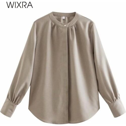 Wixra Women Stand Collar Blouses Single-Breasted Female Shirts New Fashion Office Lady Tops Spring Summer