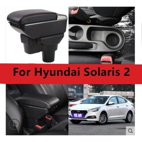 Large Space+Dual Layer+USB Interface Armrest box For Hyundai solaris 2/accent/Verna 2017-2020 Central Store Content box