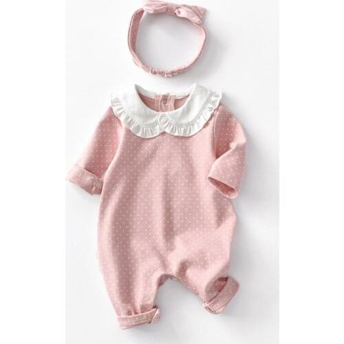 Childrens Wear Female Baby Climbing Suits In The Spring And Autumn Wave Point Wallets Get Cotton Baby Romper Suit Rompers