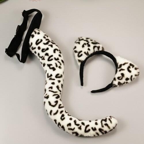 White Leopard Jungle Animal Costume Tail Ear Headband Halloween Christmas Party Toys Kids Adult Gift Props Anime Cosplay