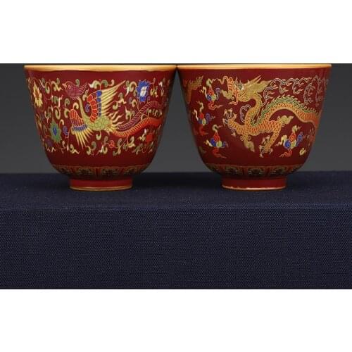 Ming Chenghua Enamel Wine Cup With Dragon And Phoenix Pattern Antique Collection Ornaments