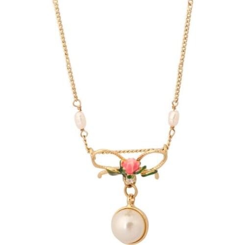 European and American Fashion Personality Trend New Enamel Glaze Rose Bow Pendant Necklace Clavicle Necklace Womens Accessories