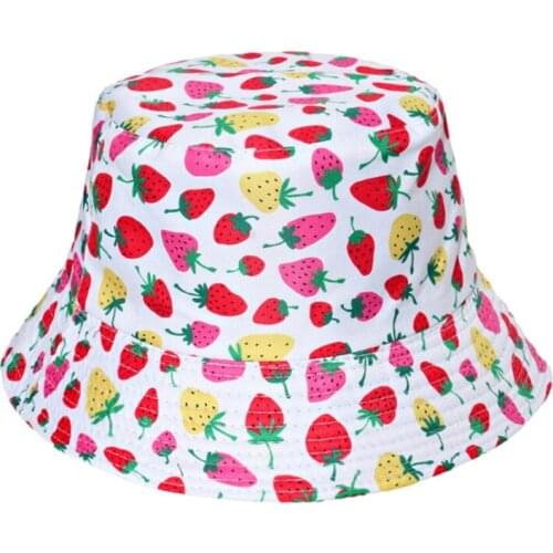 Fruit Decorated Bucket Hat in Polyester Fisherman Cap Travel Sunhat Outdoor Panama for Men Women with Flat Top