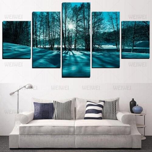 Canvas Painting Pan Blue Tree In Snow At Night Home Wall Decoration Poster Use In Bedroom and Living Room Frameless Style