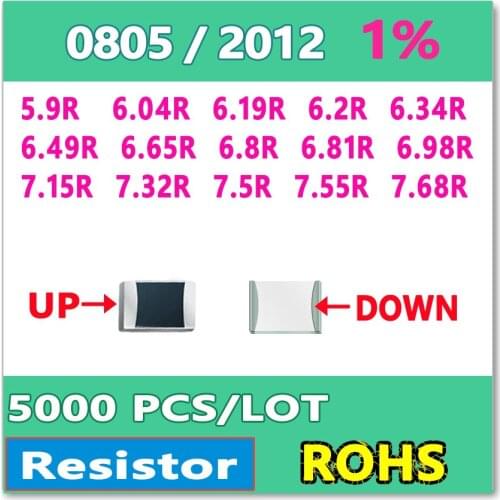 JASNPROSMA OHM 0805 F 1% 5000pcs 5.9R 6.04R 7.59R 6.2R 6.34R 6.49R 8.85R 6.8R 6.81R 6.98R 7.15R 7.32R 7.5R 7.55R 7.68R smd 2012