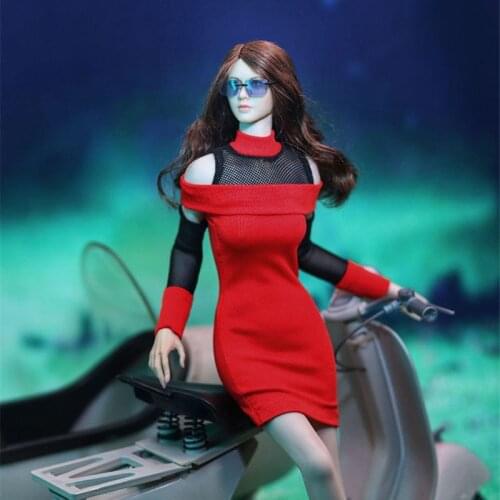 JOA-34 1/6 Female Red Dress Hip Skirt Soldier Clothes Model Fit 12'' Action Figure Body