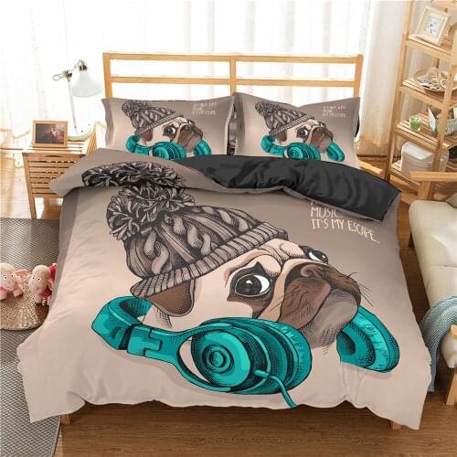 Home Textile Lovely Pug Dog Duvet Cover Set Pillowcase Cartoon Luxury Pet Animal Bedding Set Ropa de cama 2/3pcs Queen King Size