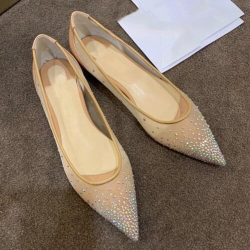 Summer New Style Fashion Women Pumps Nude Mesh crystal Rhinestone Point Toe Bride Wedding Shoes Zapatos Mujer