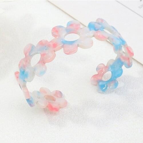 Fashion Gradient Dream Color Cuff Acrylic Wide Bangles Bracelet for Women Vintage Resin Leopard Round Trendy Wedding Jewelry