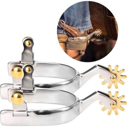 New 2pcs Anti-rust Western Horse Spurs Stainless Steel with Copper Rowel Horse Racing Equipment Horse Riding Crops & Spurs