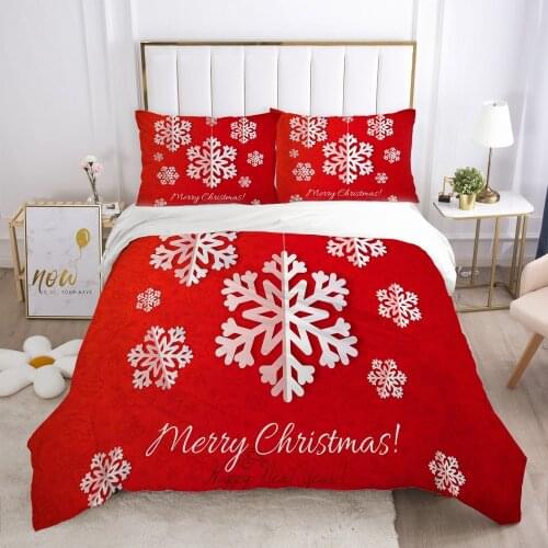 3D Red Bedding Sets XMAS Duvet Cover Set Quilt Covers and Pillow Shams Comforther Case Snowflake Christmas Design Bedclothes