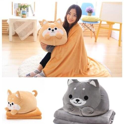 Shiba Inu Shape Pillow 2 in 1 Cushion with Blanket Baby Stuffed Cotton Soft Dog Doll Plush Toy Kid Gift