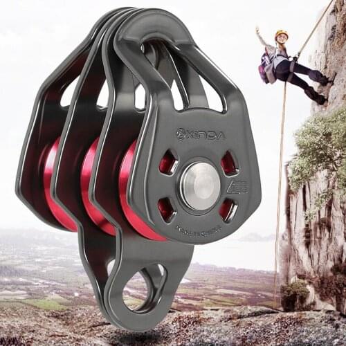 22KN Climbing Pulley Zip Line Tandem Speed Trolley Aluminum Alloy Fixed Eye Rock Climbing Pulley for Outdoor Rock Tree Arborist