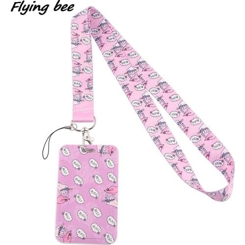Flyingbee X1346 Pink Best Friend Lanyard Credit Card ID Holder Bag Student Women Travel Bank Bus Business Card Cover Badge