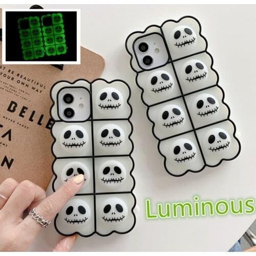 Reliver Stress Fidget Toy Push Pop Bubble Case For iPhone 6 6s 7 8 Plus X XR XS 11 12 Pro Max SE skull silicone Luminous Cover