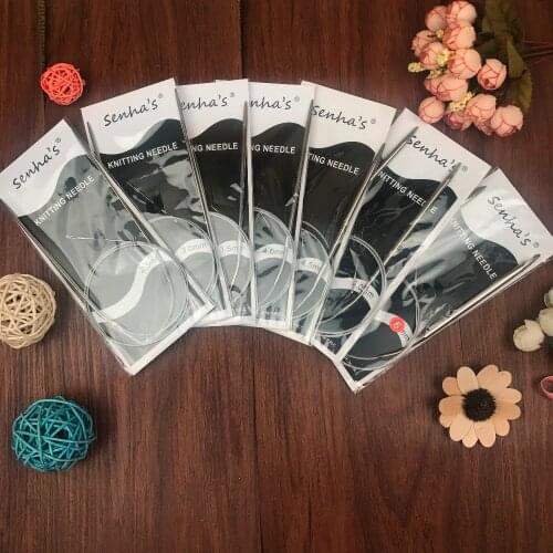 Free Shipping 2.5-6.0mm Stainless Steel Circular knitting needles set 7PCS/Set 43.65.80.100.120 CM Size knitting needles Crafts
