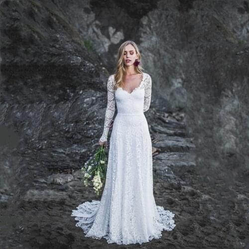 Wedding Dress 2021 Open Back Scoop Neck Long Sleeve Wedding Dresses Bridal Gowns Lace Appliques Sweep Train Vestido De Novia