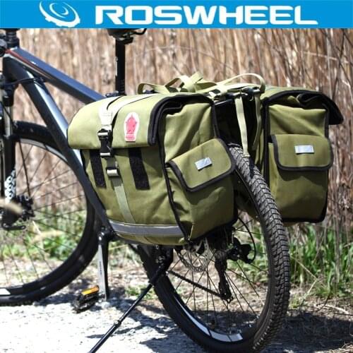 ROSWHEEL 50L Bicycle Waterproof Bag Retro Canvas Bike Carrier Bag Cycling Double Side Rear Rack Tail Seat Trunk Pannier Two Bags