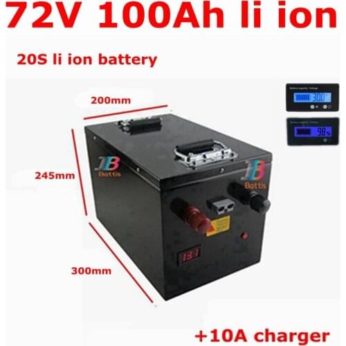 Waterproof 72v 100Ah lithium ion battery li-ion 100A BMS for 7000w bike tricycle Forklift Motocycle AGV Vehicle +10A charger