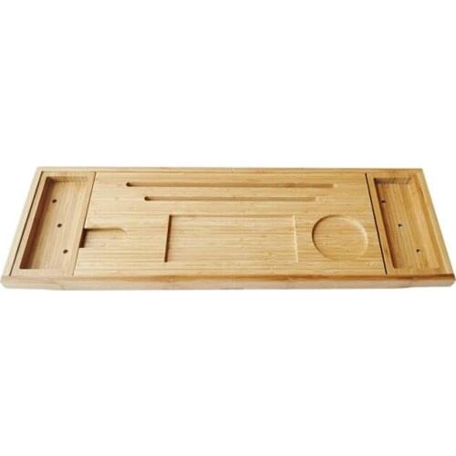 Extendable Bathtub Trays Bamboo Spa Bathtub Organizer Book Wine Holder Non Slip Bottom Sides Bathroom Storage Racks