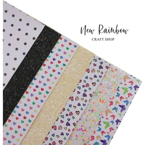New Rainbow 22X30cm/A4 Beautiful Faux Leatherette With Chunky Glitter Fabric For Making Baby Bows, Hairclips, DIY Accessories