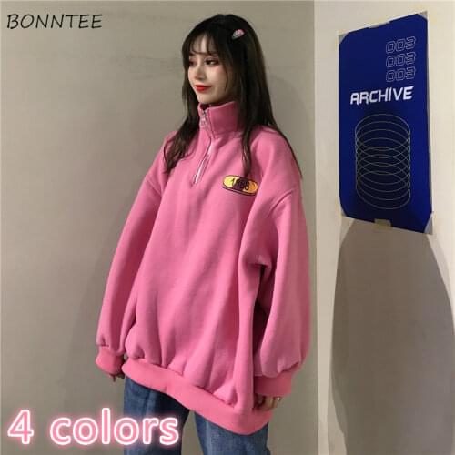 Hoodies Women Oversize Harajuku Cartoon Plus Velvet Fashion Batwing Sleeve Turtleneck Woman Outerwear Ulzzang Sweet Girls Hoodie