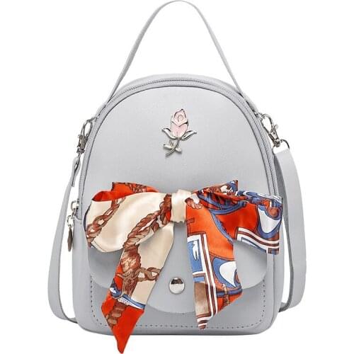 Kids Mini school Backpack Teenager girl fashion small casual bag women Shoulder Crossbody Bag with bow Silk scarf cosmetic pouch