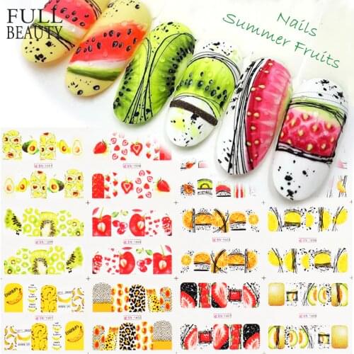 12pcs Nail Stickers Spring Kiwi/Avocado/Lemon/Banana Fruits for Nail Design Manicure Water Sliders Nail Decals Set CHBN1597-1608
