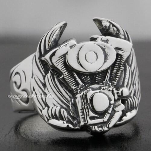 925 Sterling Silver Wing Motorcycle Engine Mens Biker Punk Ring 8S001 US Size 7~15