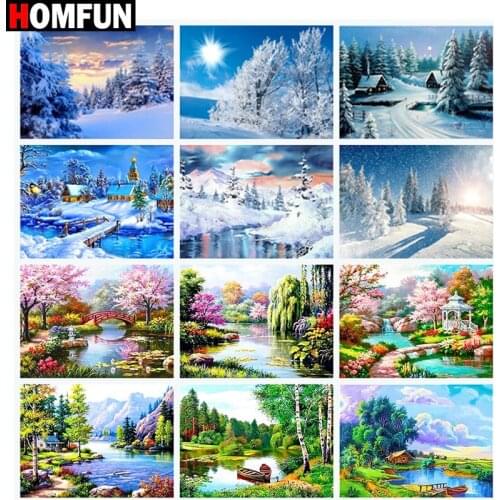 HOMFUN Full Square/Round Drill 5D DIY Diamond Painting Tree sunset landscape illustr" Embroidery Cross Stitch 5D Home Decor Gift