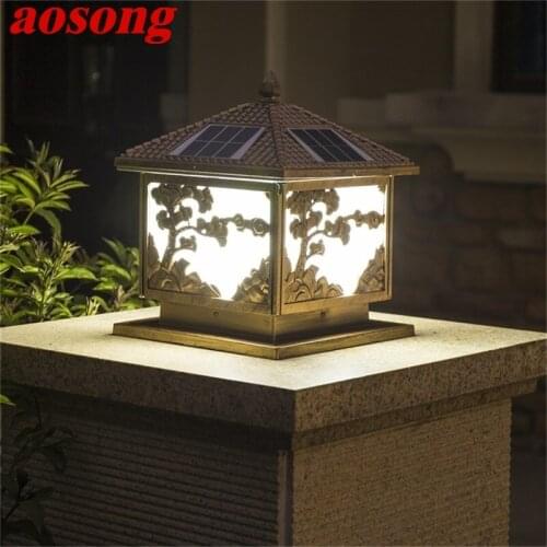 AOSONG Solar Wall Outdoor Lights LED Pillar Lighting Waterproof Modern Post Light Fixture For Patio Porch Balcony Villa