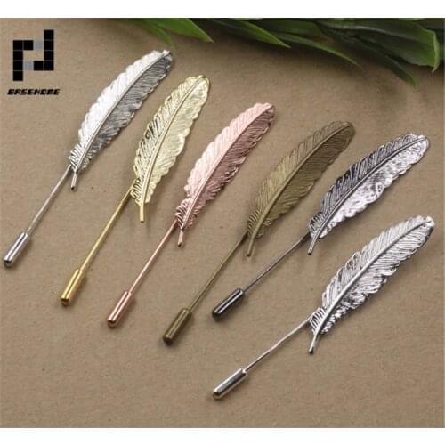 BASEHOME 10pcs/lot Copper Feather Lapel Pin for Men Suits Fashion Long Safety Brooch Stick Pin Brand Brooch DIY Jewelry
