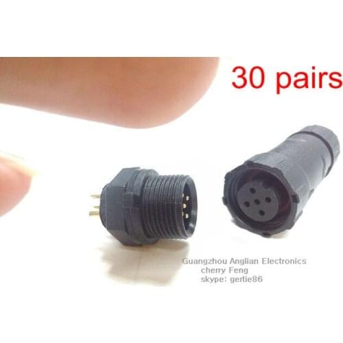 DHL Free Shipping! 5 pin waterproof connector, M14 panel type, material Nylon PA66, 30 pairs/lot