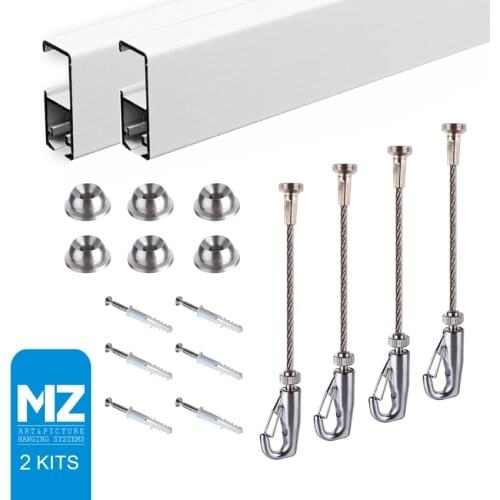 Free shipping wall-mounted rail picture frames frames picture wall picture Hanging Systems (2 Rails 4 Hooks and 4 Cables,White)