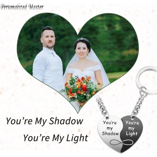 Personalized Master Custom Name Lovers Keychains Stainless Steel Heart Puzzle Couple Keychain Engraving Words Yin Yang Keyring
