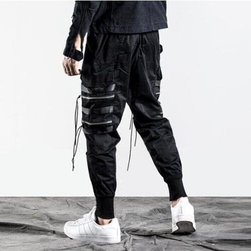 Black personality fashion mens pants Zipper streamer harem pant men slim trousers pantalones hombre cargo pantalon homme korean