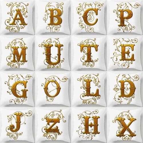 26 Letters Cushion Cover Home Decorative Pillowcase 26 Letters Gold Printing Polyester Throw Pillow Case Cover almohada poszewka