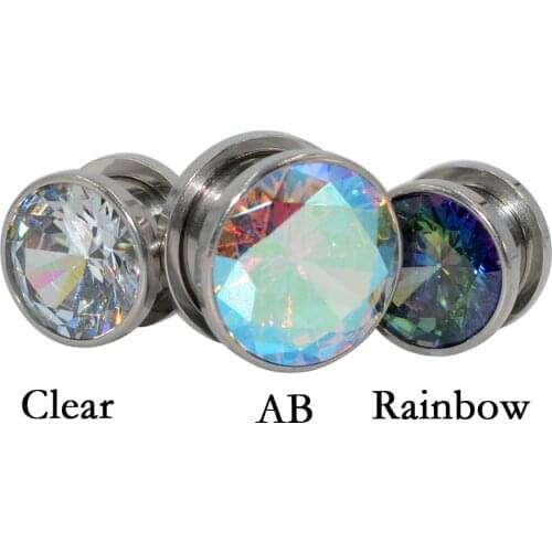 CHUANCI 1 Pair Round Crystal Cubic Zircon Screw Fit Ear Flesh Tunnel Ear Expander Body Piercing Jewelry