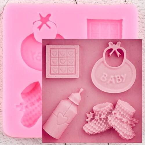 Baby Shoes Silicone Mold Fondant Mould Saliva Bottle Chocolate Molds DIY Cake Border Decorating Tools Candy Clay Resin Moulds