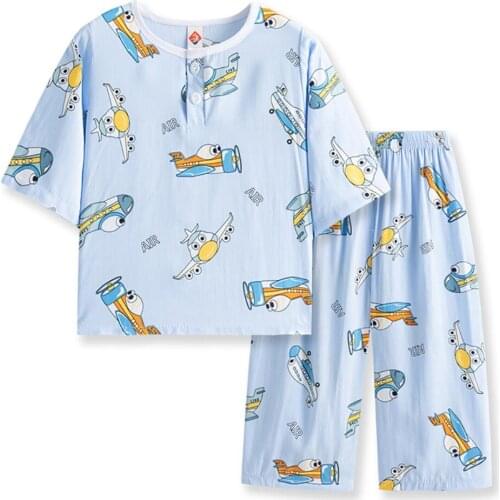 Children Pajamas Boys Girls Clothes Kids Sleepwear Toddler Homewear Cartoon Summer Pyjamas Short Sleeve Silk Cotton Suit Family