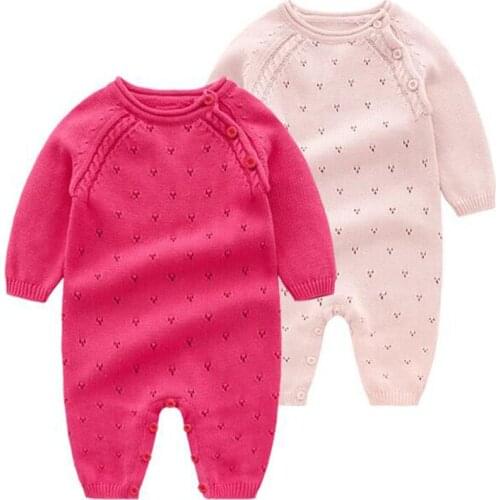 Spring Infant Sweet Baby Girls Rompers Autumn Long Sleeve Hollow Out Rompers Newborn Cute Baby Girls Knit Rompers Clothes