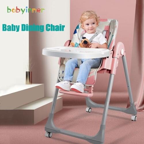 Babyinner Adjustable Baby Dining Chair Folding Booster Seat Portable Multi-function Safety Belt Feeding Lunch Chair with Wheels