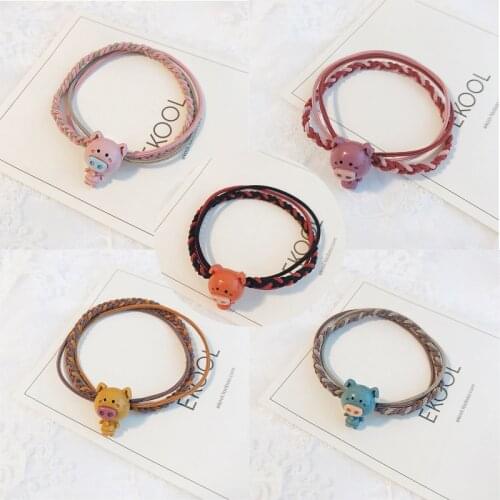 5 Colors Cartoon Cute Pigs For Women Girl Elastic Hair Band Kid Children Rubber Band High Elasticity Headwear Accessories