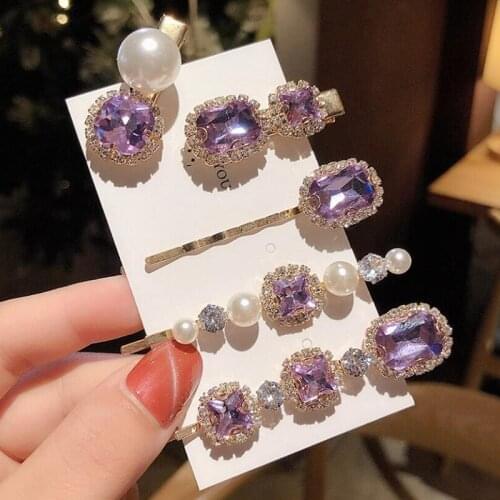 Hot Sell New Korean Vintage Purple Crystal Hairpins Elegant Pearl Hair Clips For Women Fashion Summer Holiday Hair Accessories