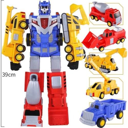 2021 New 5 In 1 Transformation Toy Kids Robot Action Figure Engineering Vehicle Car Model Assembly Robots Boy Toy Gift CT0155