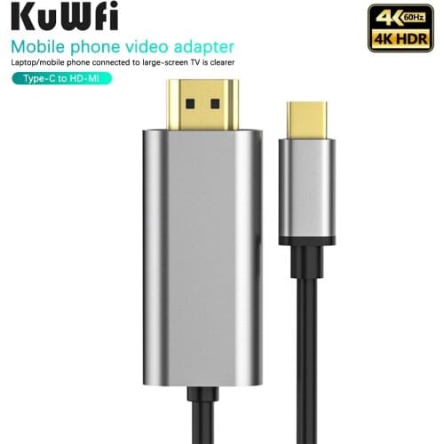 KuWFi Type-C to HDMI Cable Adapter 4K HD Audio Video Converter Cord for Macbook Samsung Huawei Laptop PC Screen to TV Monitor