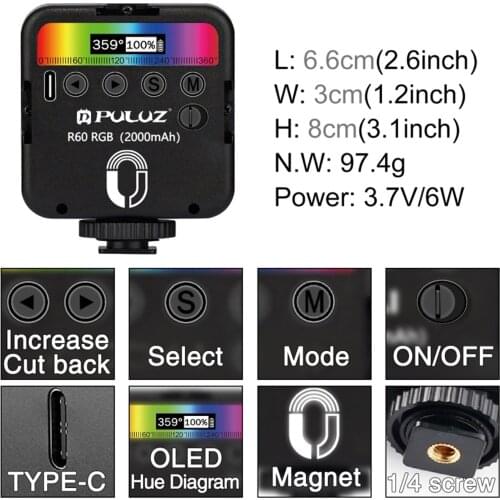 Mini RGB Light Pocket Fill Light Rich Color Backlight Display Magnetic Backside Handheld Camera Photography Light