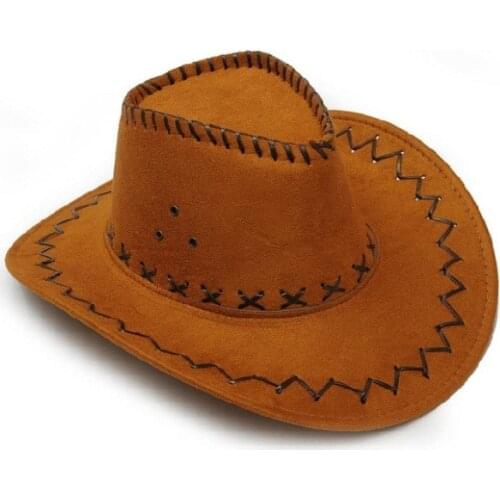 Parent-Child Summer Travel Sunscreen Suede Leather Western Cowboy Hat Men Women Kids Big Wide Brim Sun Jazz Cosplay Cap W2