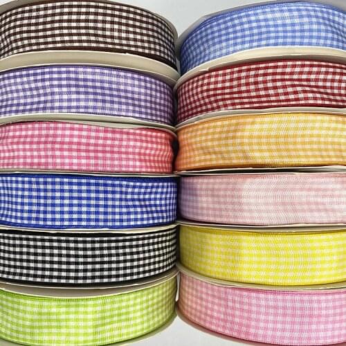 New 5Yards 25mm Plaid Cotton Ribbon Wedding Christmas Decoration DIY Sewing Fabric Handmade Bow Ribbon Flower Gift Packaging