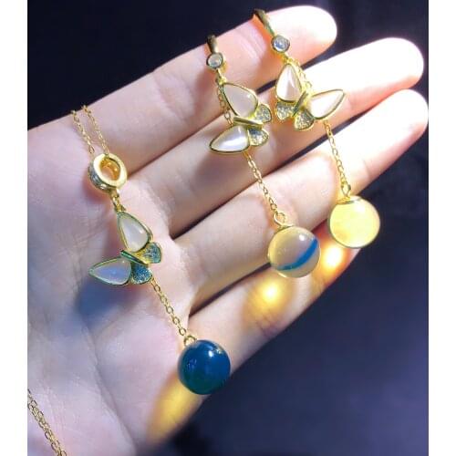 Bijoux femme jewelry sets 925 sterling silver set Two-piece set of Mexican natural amber gold blue amber earrings necklace